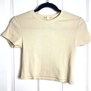 Nuuds Crop Ribbed Ivory Short Sleeve Baby T-Shirt Cotton Size Medium